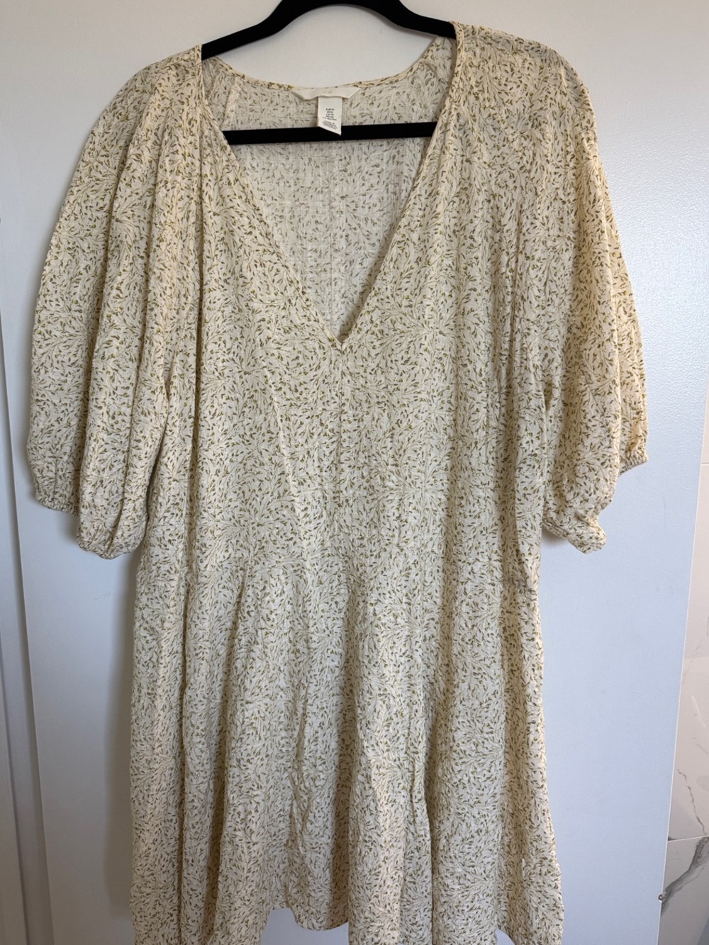 H&M Cream Dress with Subtle Green Floral Print